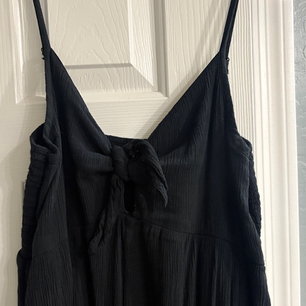Aerie Chic Black Tie-Front Gauze Wide Leg Romper